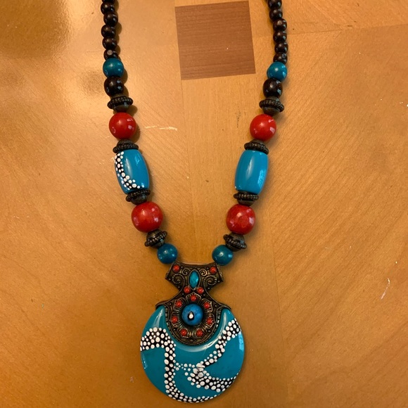 One of a kind, hand painted beaded necklace! - Picture 1 of 4